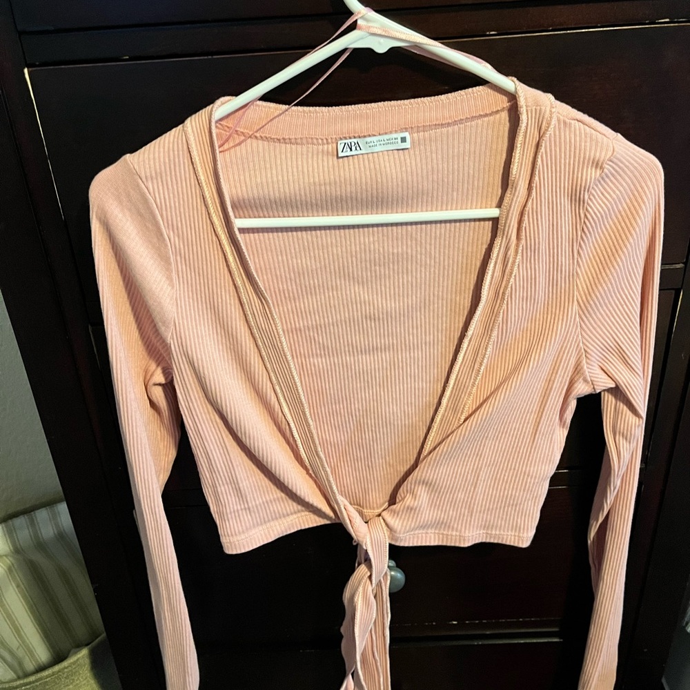 ZARA cross over top in baby pink size L